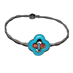 NEW! Women's Idle Strings Bracelet - Turquoise Tile Open Cross w/Red Beads