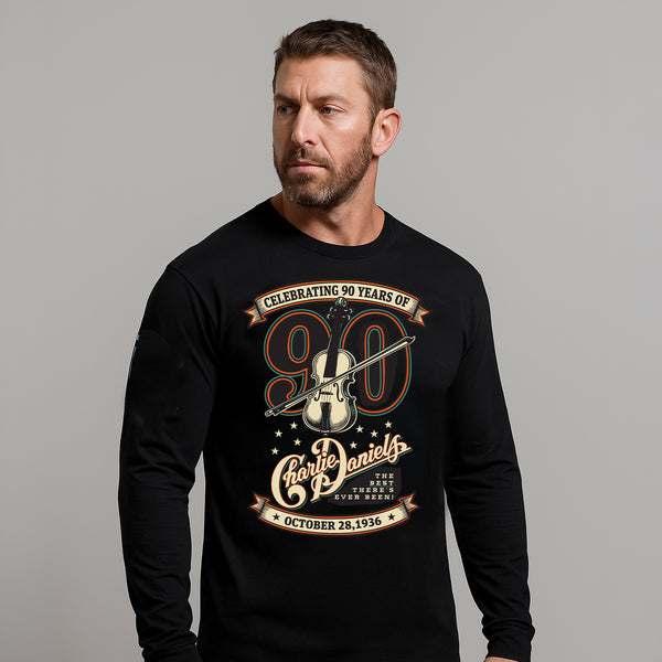 PRE-ORDER! - Charlie Daniels 90 Long Sleeve Black Tee