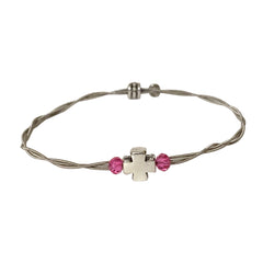 NEW! Women’s Idle Strings Bracelet Silver Metallic Cross W/Pink Crystal Beads