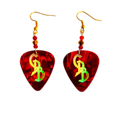 Red/Gold Holofoil CDB Guitar Pick Earrings