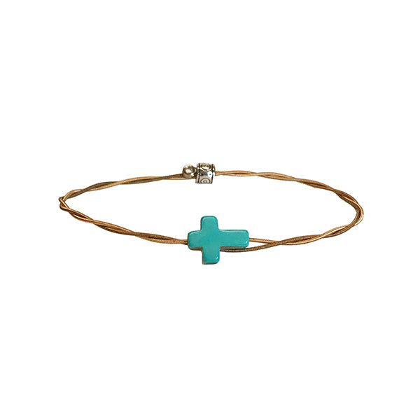 Back in Stock! Men’s Idle Strings Bronze Bracelet - Turquoise Cross