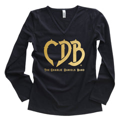 CLOSEOUT! Women's CDB Long Sleeve Logo Gold Foil V-Neck Tee